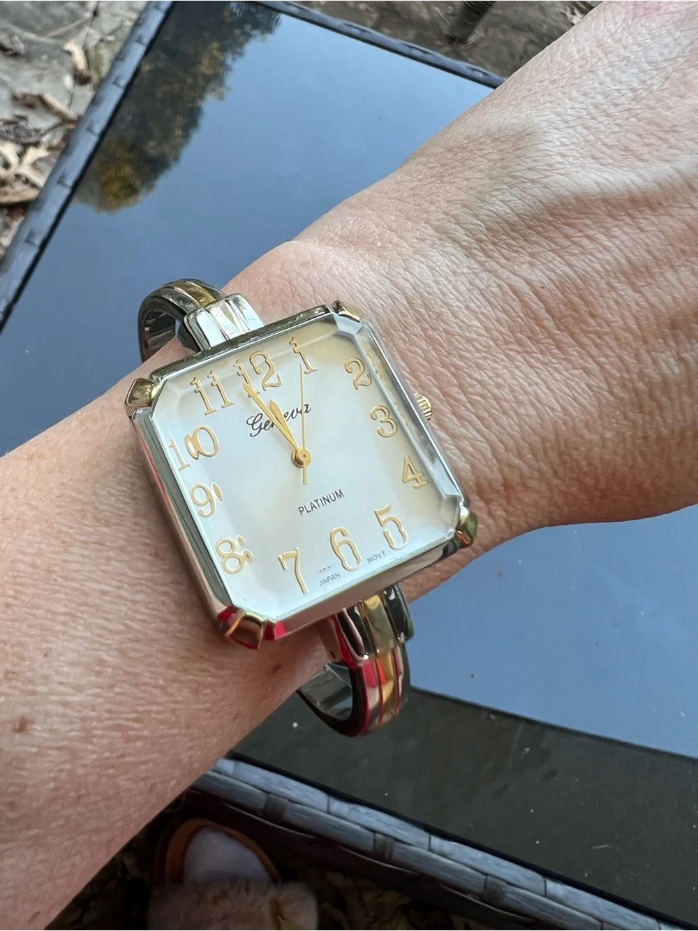 Vintage Y2K Geneva Two-Tone Gold and Silver Square Bangle Watch